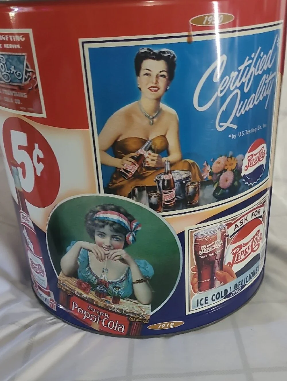 Vintage Coca Cola Pepsi-Cola Retro Red White Blue Storage Tin